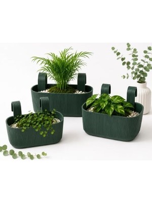 Vera Concept Store Modern Balkon ve Küpeşte Saksısı, 3,2 Litre, Yeşil, Plastik, Asılabilen, Dikdörtgen, 3'lü Set