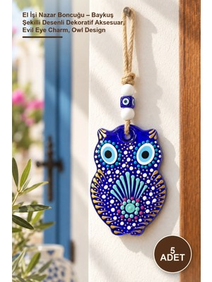 Yenilig 5 Adet El Işi Nazar Boncuğu – Baykuş Şekilli Desenli Dekoratif Aksesuar, Evil Eye Charm, Owl Design