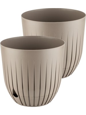 Vera Concept Store Çizgi Saksı Plastik Delikli Tabaklı Çiçek Saksısı (2 Adet, Kahverengi, 5 Litre)