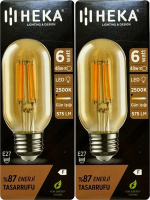 Vera Concept Store LED Ampul, 6W (48W), 2500K Günışığı, E27 Duy, Şeffaf, 2 Adet
