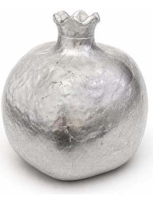 Vera Concept Store Gümüş Renk Cam Poliresin Nar Biblo Vazo, Taçlı, 8x8 Cm, Dekoratif Çiçeklik, 1 Parça