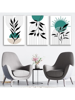 Vera Concept Store 3'lü Bohem Kanvas Tablo Seti 12 - Modern Boho Duvar Dekoru - Modern Çizgili Tasarım 3 Parça Tablo, 25X35 cm
