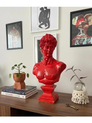 Vera Concept Store Modern Dekoratif Biblo – Kırmızı Siyah Detay David/davut Heykeli, Salon Konsol & Sehpa Üstü Şık Ev Dekorasyonu, Lüks Ofis Aksesuarı