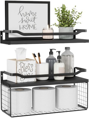 Vera Concept Store Telli Yüzer Raflar, Depolama Sepeti, Koruyucu Metal Korkuluklu Tuvalet Üzeri Banyo Rafları, Banyo, Yatak Odası, Oturma Odası, Tuvalet Kağıdı Için Ahşa