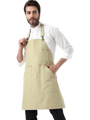 Vera Concept Store Barista Boyundan Askılı Önlük Kanguru Cepli - Bej