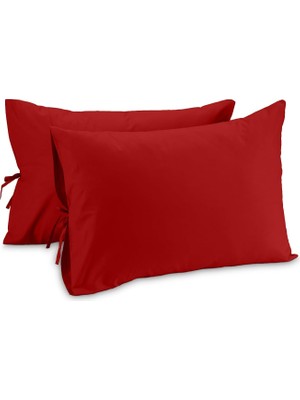 Vera Concept Store %100 Pamuk 50X70 cm Bağcıklı Yastık Kılıfı Seti (Kırmızı)