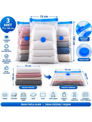 Vera Concept Store (3 Adet) Büyük Boy (73 cm x 130 Cm) Vakumlu Poşet - Vakumlu Hurç - Vakumlu Torba