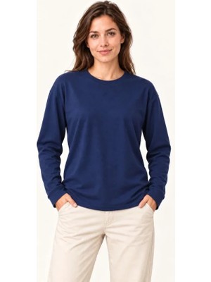 Trend Cojans Modal Yumuşak Dokulu Bisiklet Yaka Uzun Kollu Tişört Sweatshirt - Lacivert