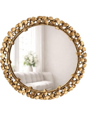 Vera Concept Store Dekoratif Duvar Aynası Yuvarlak – Modern Çiçek Desenli Çerçeve, 43 Cm, Salon Antre Banyo Için Şık Ayna (Altın)