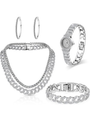 Vera Concept Store 5 Adet Hip Hop Takı Seti Miami Küba Bağlantı Zinciri Kolye Bilezik Bling Kristal Elmas Izle Taklidi Küpe