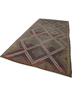 Vera Concept Store 177X385 cm Geometrik Kilim Kahverengi Geometrik Yün El Dokuma Modern Geometrik Etnik Eskitme Desenli Boho Oturma Odası Salon Yolluk Koridor Mutfak Hal