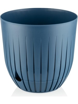 Vera Concept Store Çizgi Saksı Plastik Delikli Tabaklı Çiçek Saksısı (1 Adet, Mavi, 5 Litre)