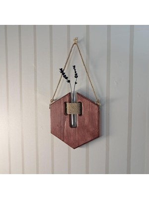 Vera Concept Store Rustik Altıgen Ahşap Duvar Saksısı, El Yapımı Çam, 18X18 Cm, Cam Tüp Vazolu, Ip Detaylı, Dekoratif Ev Aksesuarı (Tik)