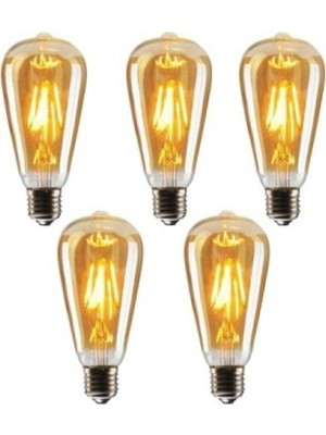 Vera Concept Store Rustik LED Ampul 5 Li Eko Paket Amber E27 Duy Armut Tipi ST64 Dekoratif Aydınlatma Edison Ampül