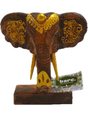 Vera Concept Store Barc Ahşap Dekoratif Fil Kafası Desenli 22 cm Biblo Dekor Obje