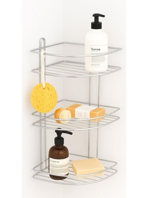Vera Concept Store Köşe Rafı Üç Katlı Krom Banyo Duş Şampuanlık Paslanmaz Metal Duvar Tipi Düzenleyici Organizer