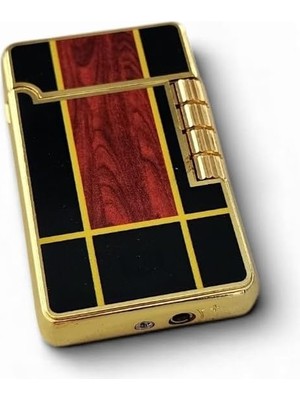 Vera Concept Store Premium Gold Detaylı Ahşap Desenli Lüks Metal Çakmak - Koleksiyonluk Tasarım