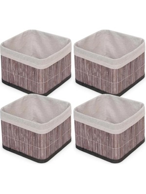 Vera Concept Store Deconox Bambu Çok Amaçlı Saklama Kutusu Düzenleyici Kare Organizer, Dekoratif Bambu Düzenleyici Gri (20X20X13CM) (4 Adet)