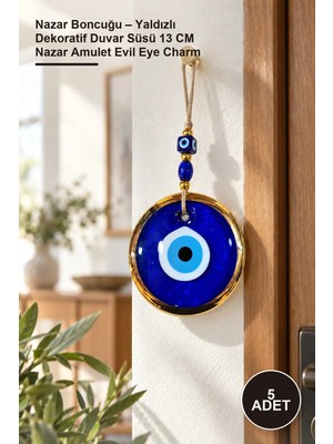Yenilig 5 Adet Nazar Boncuğu – Yaldızlı Dekoratif Duvar Süsü 13 cm Nazar Amulet Evil Eye Charm
