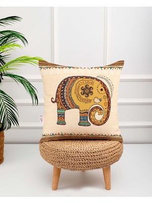 Vera Concept Store Fil Desenli Afrika Etnik Temalı Dijital Baskılı Dekoratif Kırlent Yastık Kılıfı