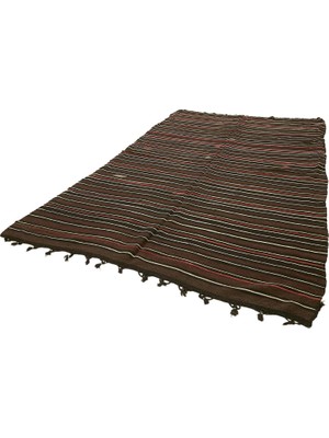 Vera Concept Store 210X341 cm Çizgili Kilim Kahverengi Çizgili Yün El Dokuma Modern Geometrik Etnik Eskitme Desenli Boho Oturma Odası Salon Yolluk Koridor Mutfak Halısı