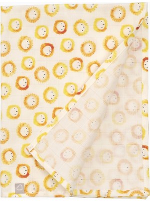 Vera Concept Store Pamuk Bebek Müslin Örtü Battaniye 70X70 cm Sarı Aslan Desenli