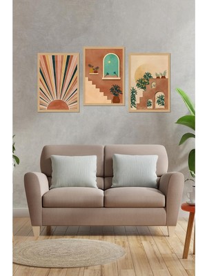 Vera Concept Store Bohem Tarz Duvar Dekor Tablo Seti, 3 Parça Mdf, Çerçeve Görünümlü, Soyut Desenli, 21X30 cm