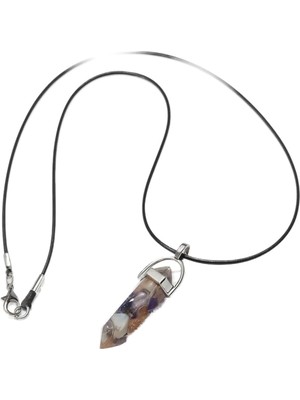 Vera Concept Store Doğal Kristal Kolye – Siyah Deri Kordonlu Unisex Kristal Taş Kolye