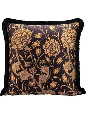 Vera Concept Store Asdiva Lüks Kadife 43X43 cm Kırlent Kılıfı Dekoratif Yumuşak Salon Avangart Saçaklı Sarı Siyah Sarı Lale