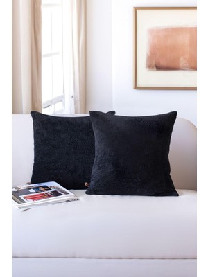 Vera Concept Store Iskandinav Bohem 2 Li Teddy Puffy Kırlent Kılıfı 43X43 cm Siyah