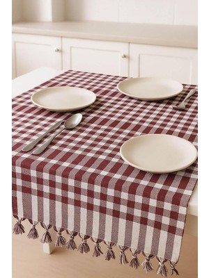 Vera Concept Store 170X170 Pötikare Yer Sofra Bezi Piknik Masa Örtüsü Saçaklı Bordo