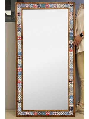 Vera Concept Store Oscar Stone Decor Ahşap Çerçeveli Mozaik Taş (Mermer) Ayna 75X145 cm Seramik Desenli Kahverengi