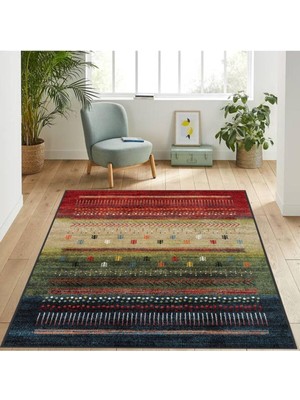 Vera Concept Store Dijital Baskı Yıkanabilir Kaymaz Taban Salon Halısı RVG1134, Lacivert, 80 x 200