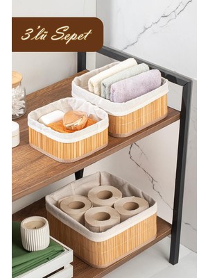 Vera Concept Store 2083 Kare 3lü Pinterest Sepet Bambu Sepet Seti Dekoratif Banyo Mutfak Düzenleyici Organizeri Krem