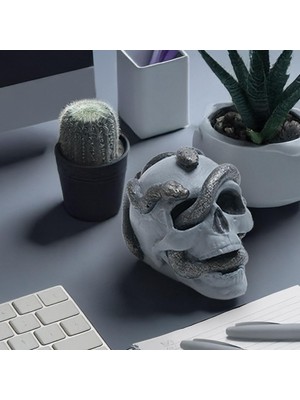 Vera Concept Store El Yapımı Yılanlı Kurukafa Döküm Seramik Tozu Dekoratif Biblo