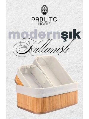 Vera Concept Store PBT-595 Dikdörtgen 3lü Sepet Bambu Sepet Seti Dekoratif Banyo Mutfak Düzenleyici Organizeri