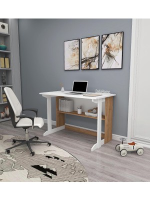 Vera Concept Store Pillar Raflı Ders Çalışma Masası Bilgisayar Masası Çam - Beyaz