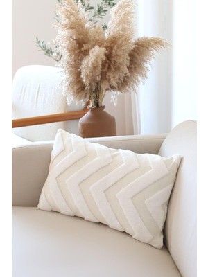 Vera Concept Store Bohem Özel Tasarım Punch Panç Desen Dekoratif Dikdörtgen Kırlent Kılıfı 28X50 cm Line Ekru