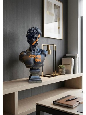 Vera Concept Store Modern Dekoratif Biblo – Siyah Gold Detaylı David Come On Yazılı/davut Heykeli, Salon Konsol & Sehpa Üstü Şık Ev Dekorasyonu, Lüks Ofis Aksesuarı
