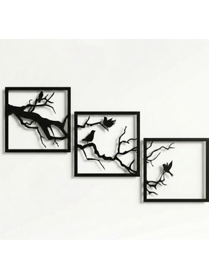 Vera Concept Store Metal Duvar Dekoru, Metal Ağaç ve Kuşlar Duvar Sanatı, Metal Duvar Dekoru, Iç Dekorasyon, 3 Panel (15 G x 15 Y / 38X38 Cm)