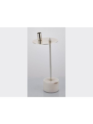 Vera Concept Store Evza Mermer Disk Asimetrik Mumluk Beyaz Gümüş 9 * 15 * 36 cm