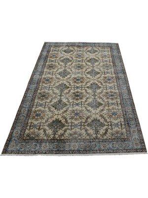Vera Concept Store Zehra Abla Halı Vintage El Dokuma 4m2 Bej Çiçekli Eskitme Lüks Yün Salon Halısı 5636 BEJ-150 x 260