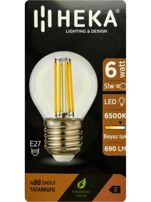 Vera Concept Store LED Ampul, 6W (51W Eşdeğer), E27 Duylu, 6500K Beyaz Işık, Şeffaf