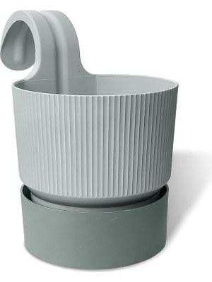 Vera Concept Store Iksora Tek Askılı Saksı Dekoratif Balkon Saksısı Tabaklı Mat Plastik Saksı (1 Adet, Gri)