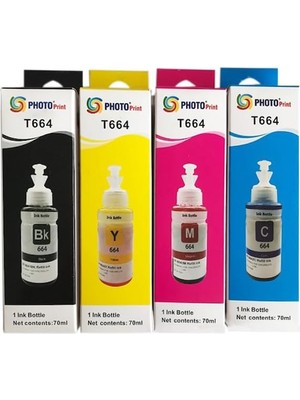 Vera Concept Store Epson 664 T6641 L3060 Uyumlu 4 Renk Ithal Muadil Mürekkep Seti 4 x 70 ml