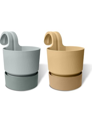 Vera Concept Store Iksora Tek Askılı Saksı Dekoratif Balkon Saksısı Tabaklı Mat Plastik Saksı (2 Adet, Karışık 1)