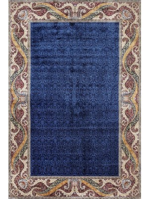 Vera Concept Store Lacivert Geometrik Modern Geometrik Etnik Desenli Boho Makinada Yıkanabilir Hafif Hav Toz Vermez Leke Tutmaz Kaymaz Taban Dijital Makine Baskı Halı Ot