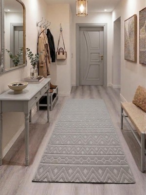 Vera Concept Store Gri Etnik Desenli Kaymaz Taban Yıkanabilir Halı Ultra Yumuşak Su Emici Dekoratif Lüks Salon Mutfak Koridor Çocuk Odası Halısı POLTONETNİK02 Gri
