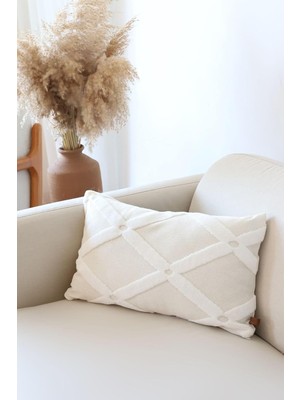 Vera Concept Store Bohem Özel Tasarım Punch Panç Desen Dekoratif Dikdörtgen Kırlent Kılıfı 28X50 cm Bella Ekru