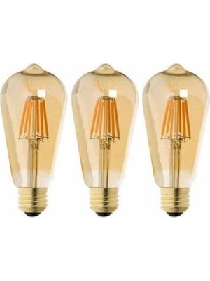 Vera Concept Store ST64 Flamanlı 4W Rustik LED Ampul 3'lü Paket Günışığı Rengi